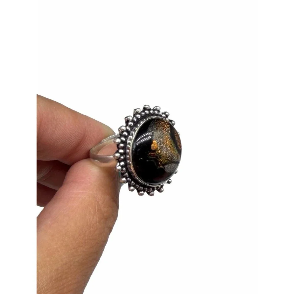 Dichroic Glass Ring Size 9 925 Sterling Silver Overlay